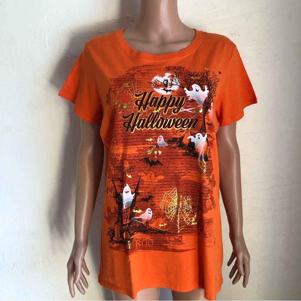 Celebrate Happy Halloween Orange T-Shirt Women’s Size XL(16-18) Short Sleeves